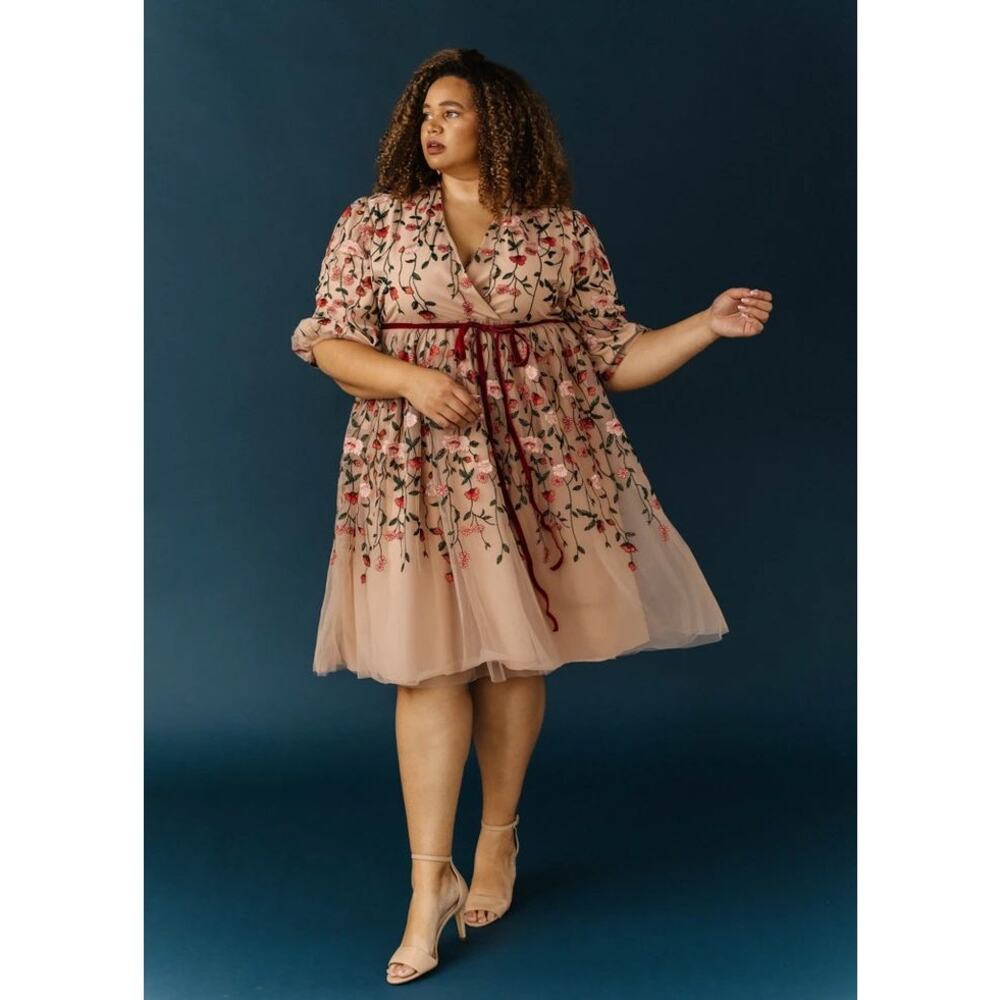 NWT JESSAKAE Holly Plus Size Embroidered Coquette Wedding Guest Midi Dress Sz 2X
